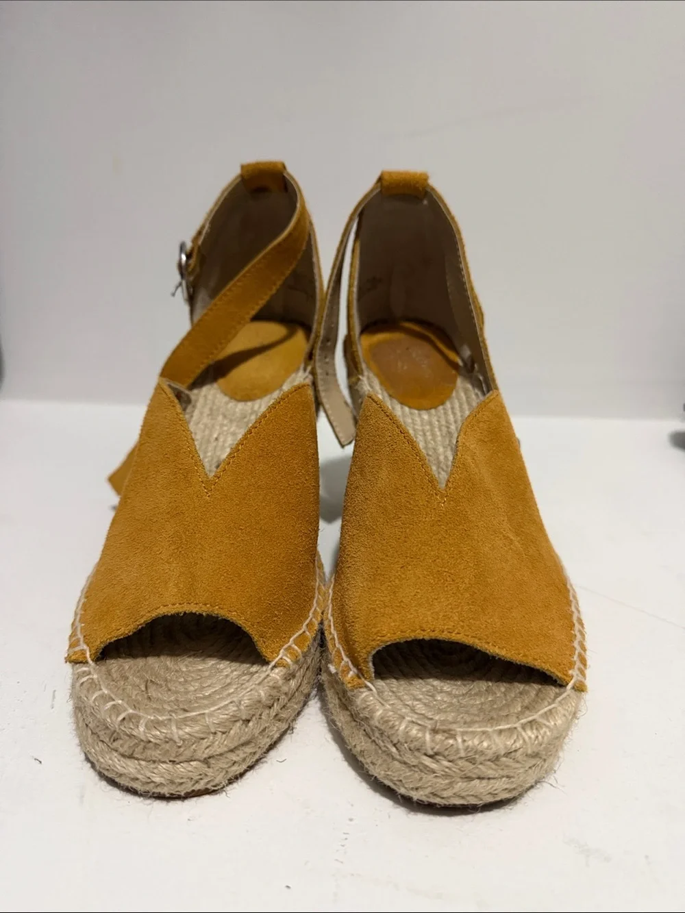 Women's Mustard Suede Espadrille Wedge Sandals